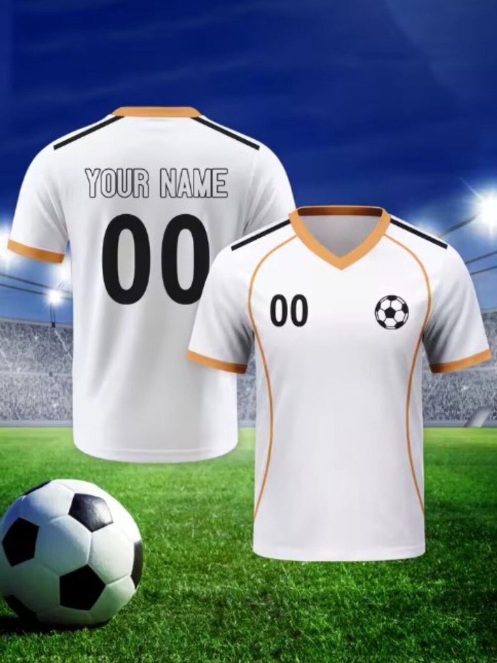 Moisture-Wicking Soccer Shirt - White with Orange Accents